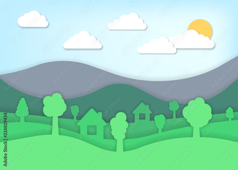 Obraz premium Summer Landscape for paper art style. Vector illustration.