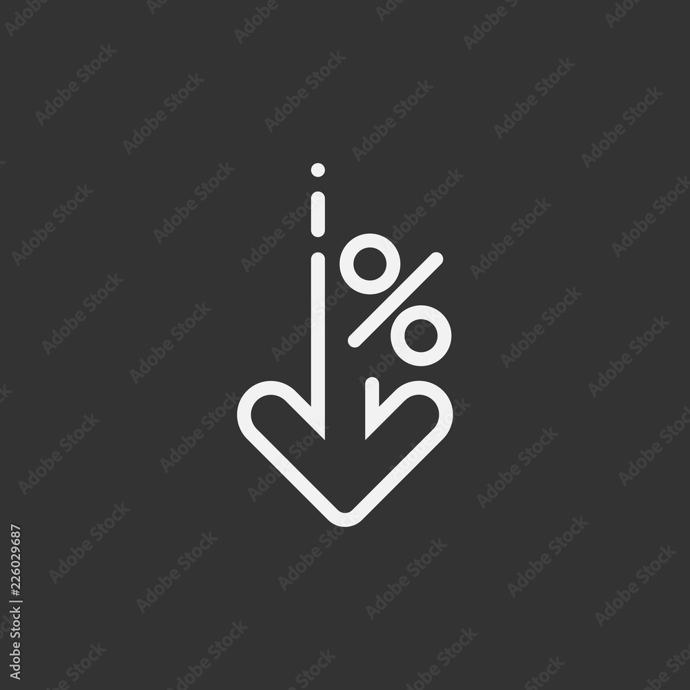 Percent down line icon isolated on white background. Vector ...