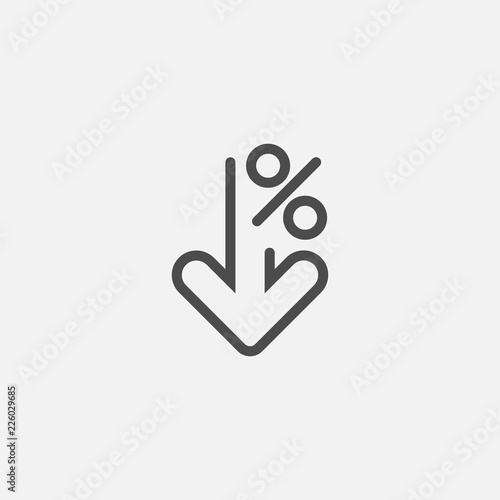 Percent down line icon isolated on white background. Vector illustration. photo