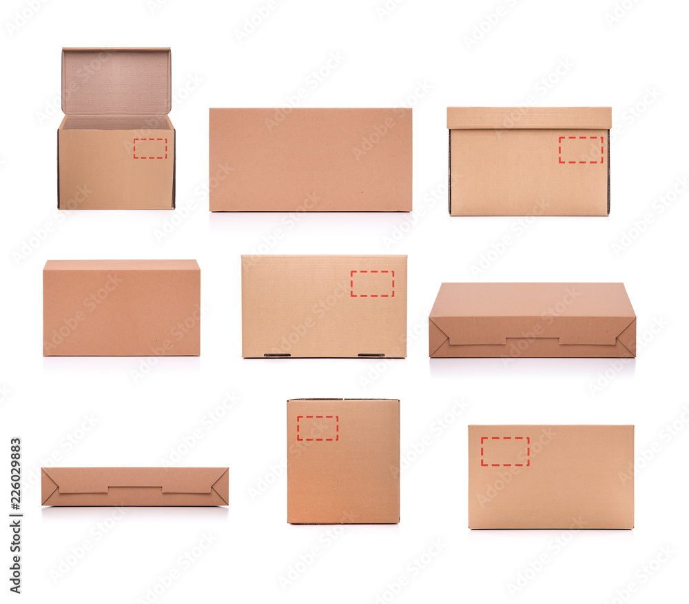 Set of cardboard boxes isolated on a white background. Set of cardboard boxes isolated on a white background.