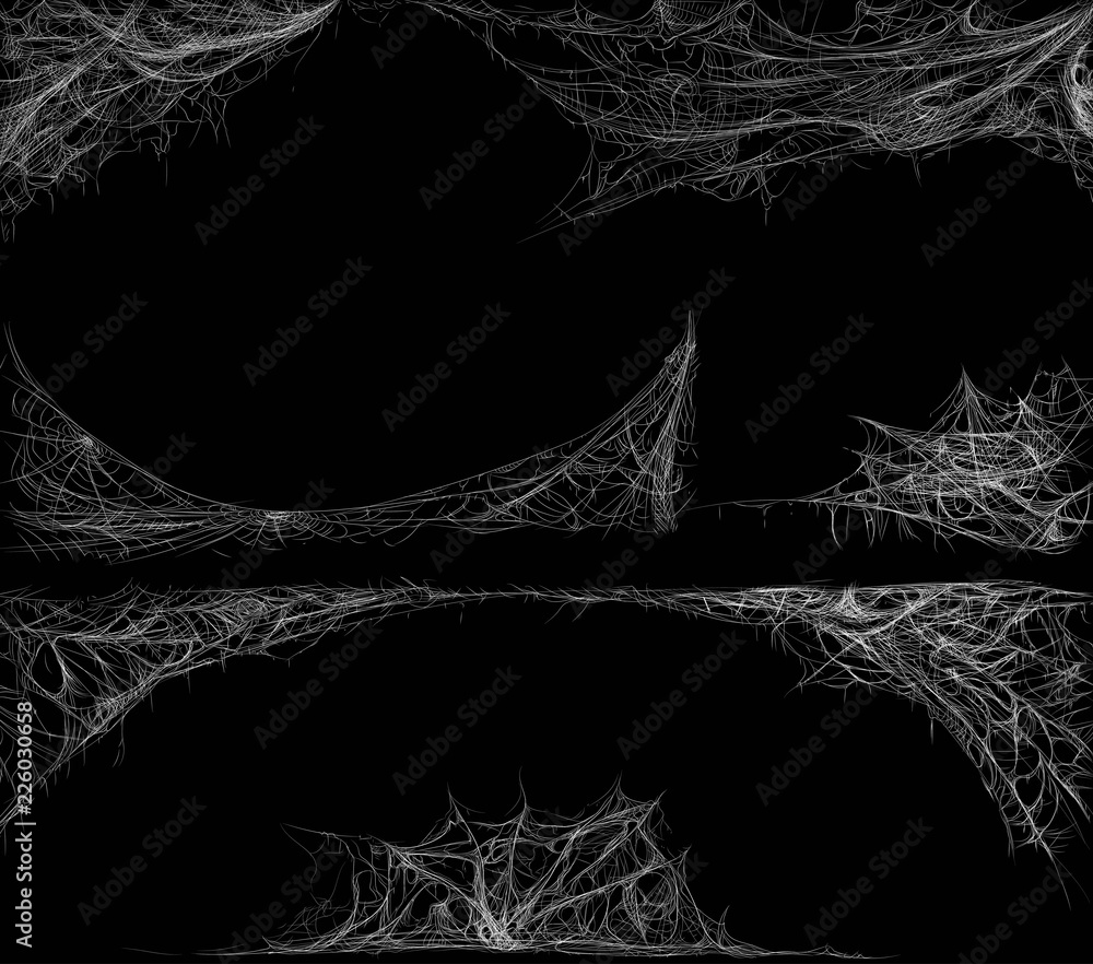 Realistic cobweb set on dark background. Spider web elements design. Vector illustration