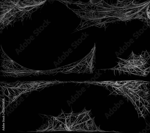 Realistic cobweb set on dark background. Spider web elements design. Vector illustration photo