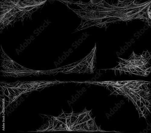 Realistic cobweb set on dark background. Spider web elements design. Vector illustration