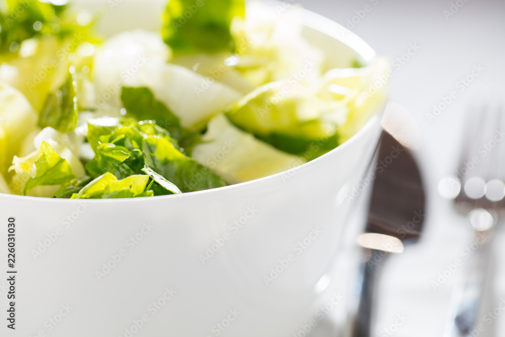 green salad in a white bowl. concept of healthy life