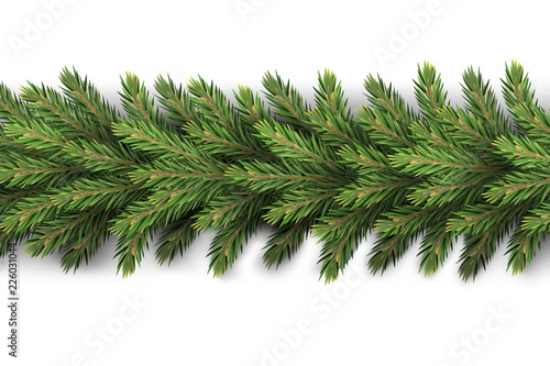 A realistic, detailed New Year's garland made of pine tree branches to create postcards, banners for the siteRealistic xmas decoration elements.