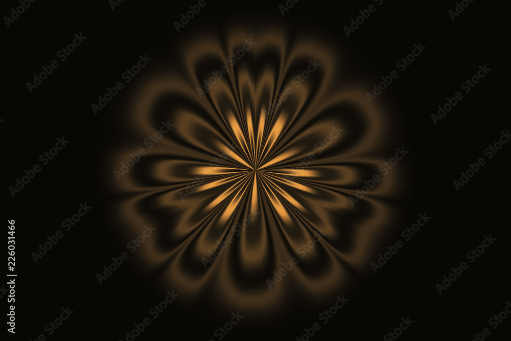 Obraz premium Golden abstract flower on a dark background, the effect of illusion