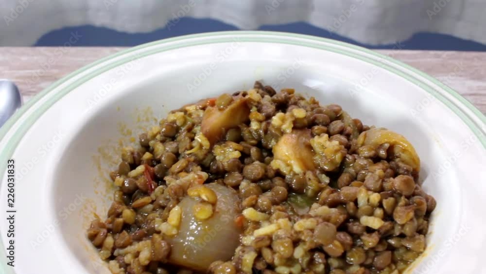delicious vegetarian dish of lentils and rice delicious vegetarian dish of lentils and rice