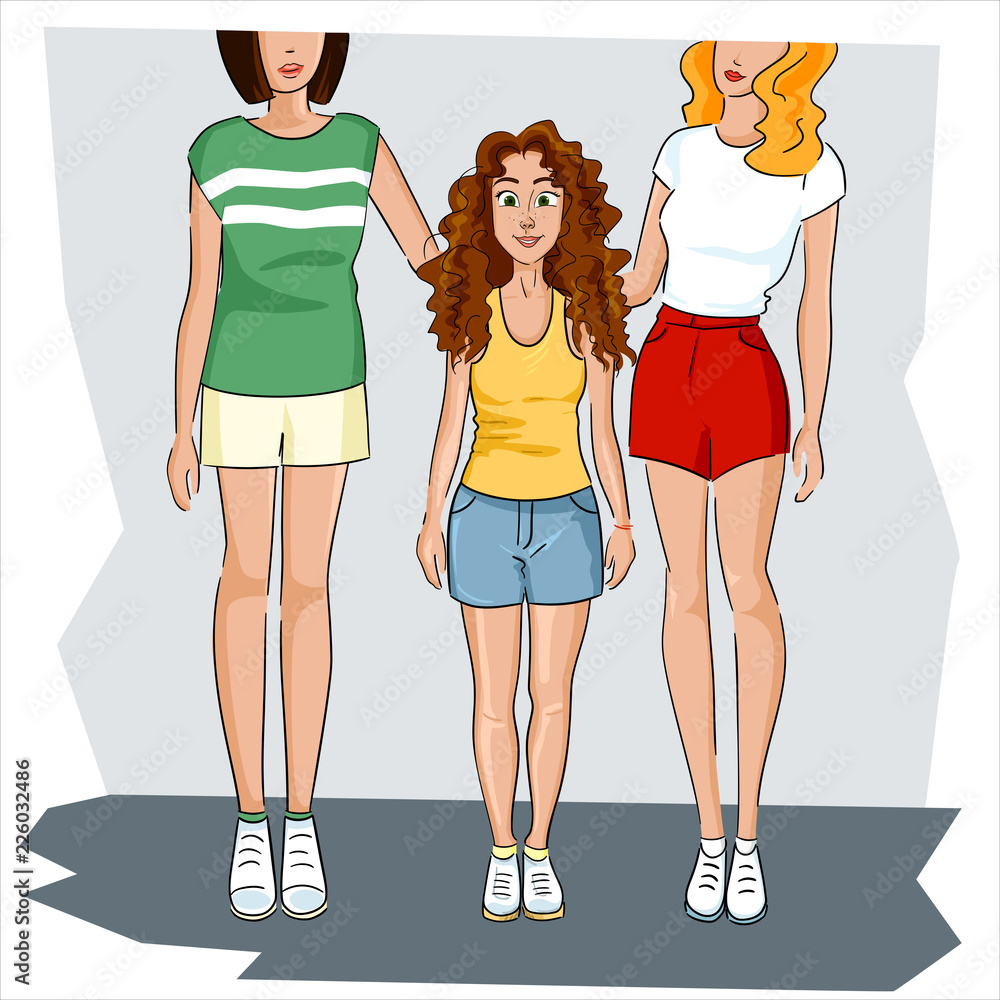 Short girl is standing with a tall girl Stock Vector | Adobe Stock