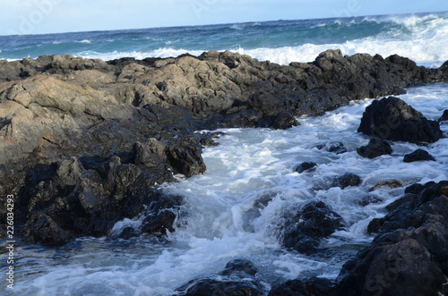 Wavy Beaches of Oahu Island Hawaii USA