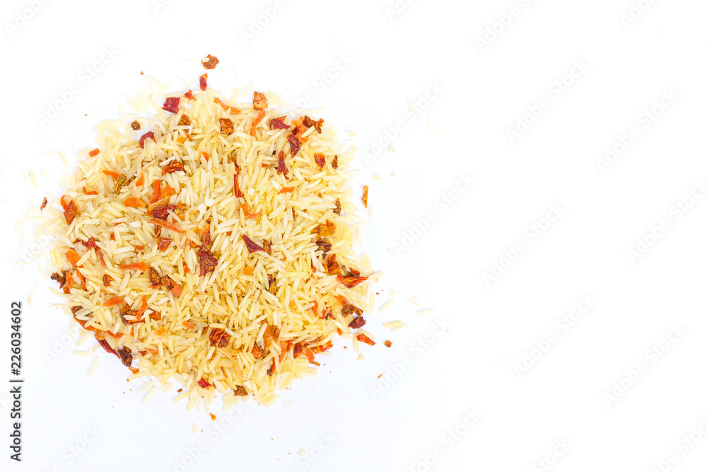 Handful of basmati rice with dried vegetables