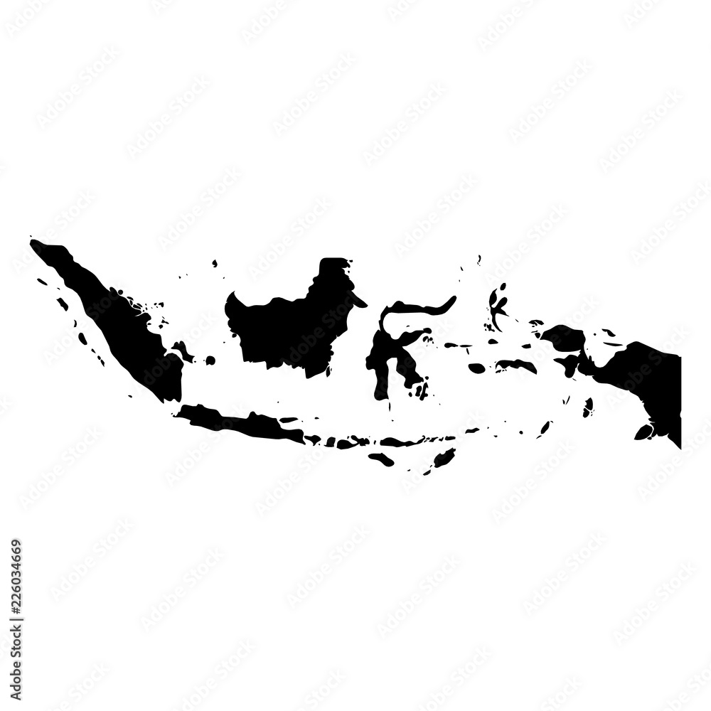 Obraz premium Indonesia - solid black silhouette map of country area. Simple flat vector illustration.