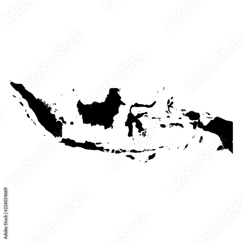 Indonesia - solid black silhouette map of country area. Simple flat vector illustration.