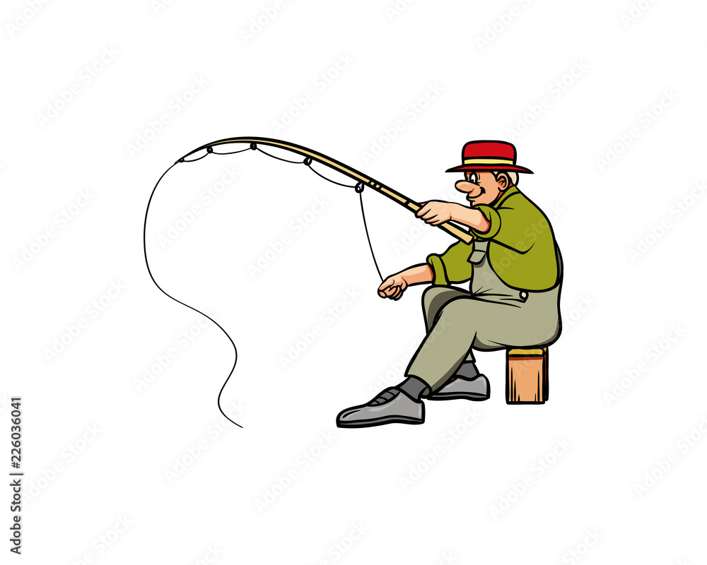 Old Man Fishing on the River Symbol Cartoon Logo Vector vector de Stock |  Adobe Stock