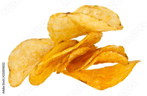 crispy potato chips isolated on white background. As an element of packaging design