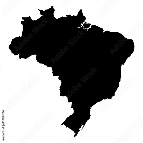 Brazil - solid black silhouette map of country area. Simple flat vector illustration.