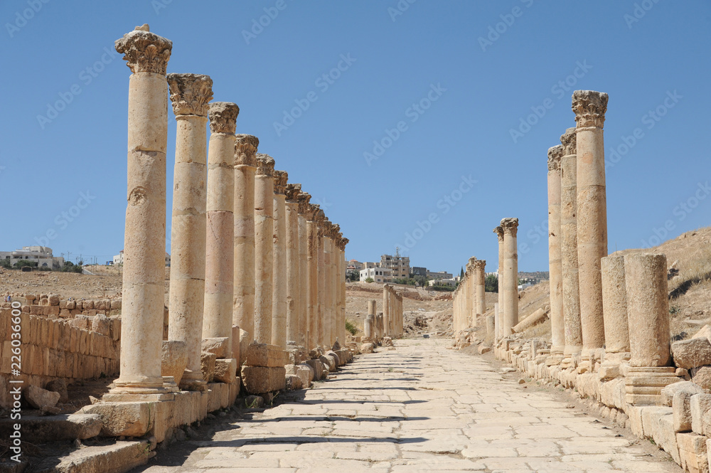 The ruined city of Jerash is Jordan's largest and most interesting Roman site, and a major tourist drawcard. Its imposing ceremonial gates, colonnaded avenues, temples and theatres 