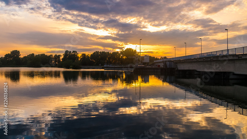 Beautiful sunset with reflections near Plattling - Isar - Bavaria - Germany