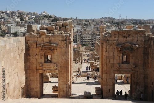 The ruined city of Jerash is Jordan's largest and most interesting Roman site, and a major tourist drawcard. Its imposing ceremonial gates, colonnaded avenues, temples and theatres  photo