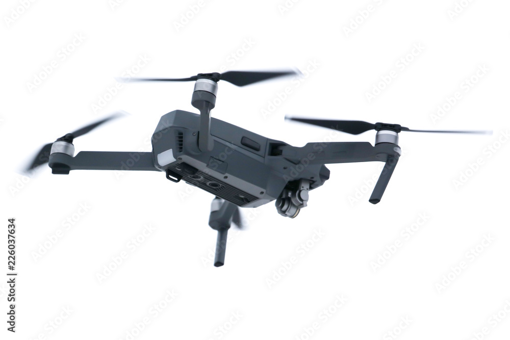 Drone in flight on a white background Drone in flight on a white background