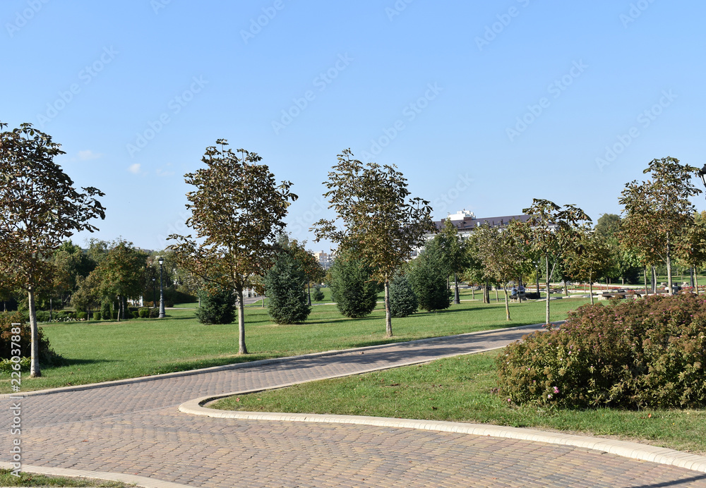 Obraz premium Block road in the park.