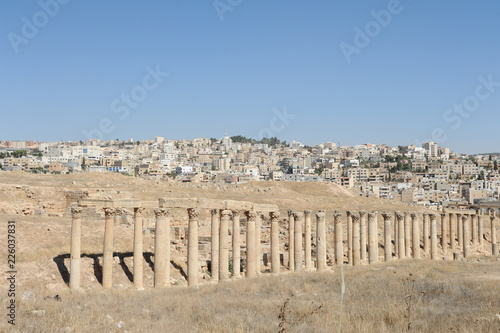 The ruined city of Jerash is Jordan's largest and most interesting Roman site, and a major tourist drawcard. Its imposing ceremonial gates, colonnaded avenues, temples and theatres 