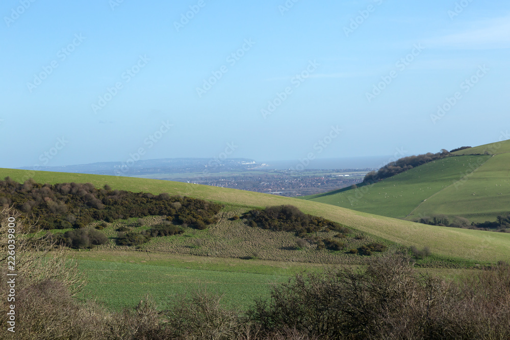 Landscape view of the Southdowns on a bright sunny January day.