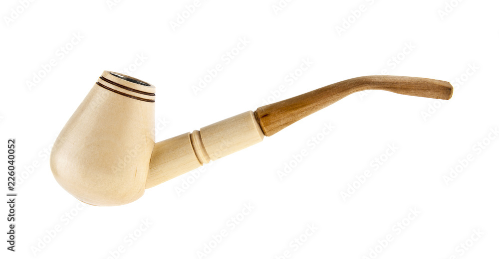 wooden smoking pipe isolated on white background