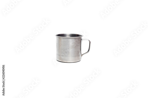 Empty stainless steel cup isolated on white background.Metal cup.