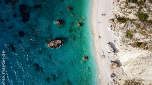 Aerial drone photo of popular beach of Kavalikefta with turquoise clear sea in island of Lefkada  Ionian  Greece