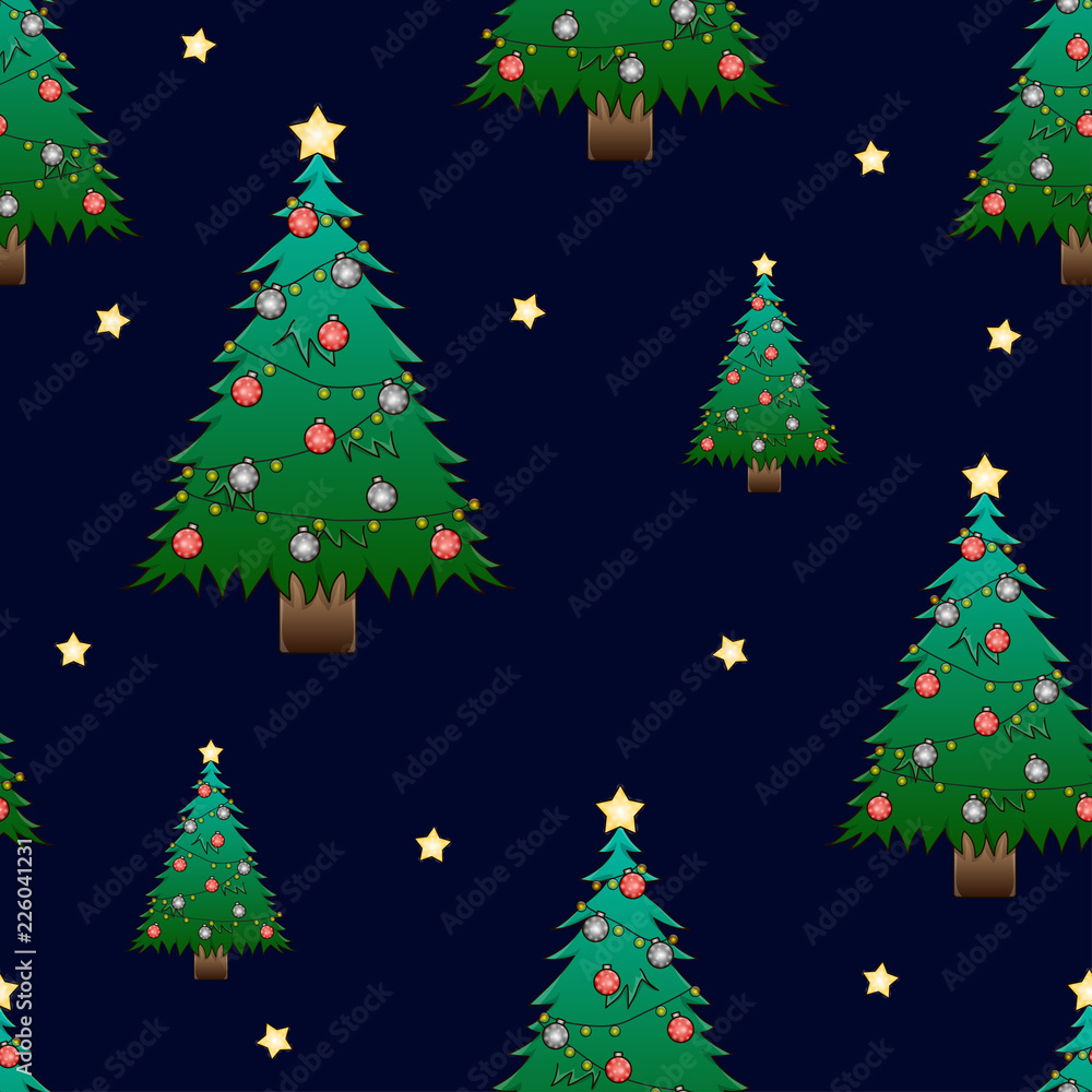 Christmask Tree with Star on Dark Blue Background