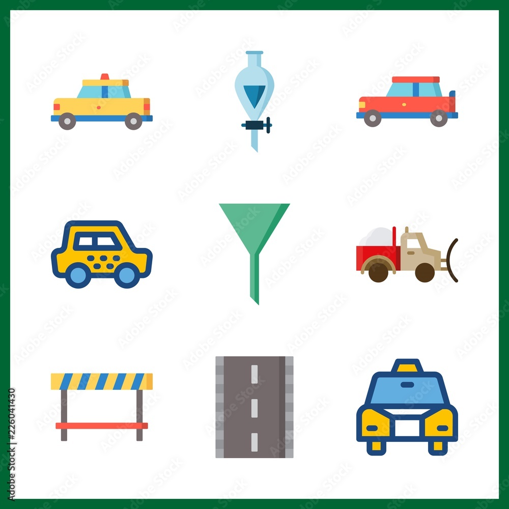 9 traffic icon. Vector illustration traffic set. snowplow and taxi icons for traffic works 9 traffic icon. Vector illustration traffic set. snowplow and taxi icons for traffic works