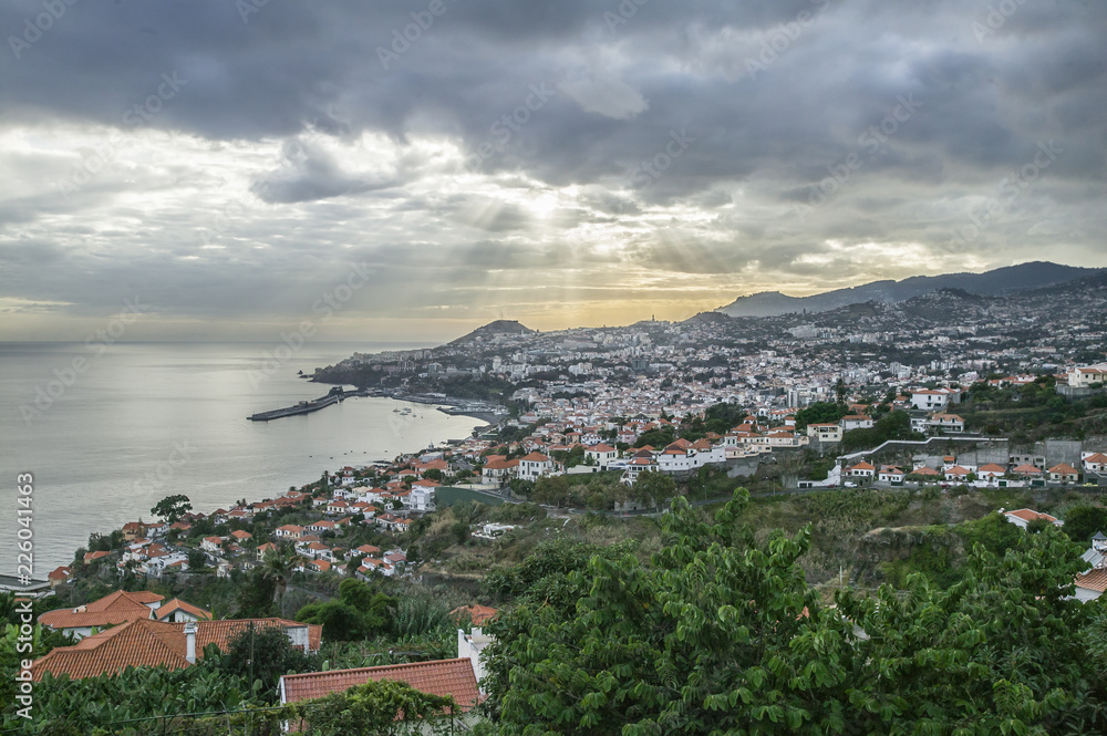 aerial view on Funchal, capital of Madeira Island, Portugal