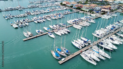 Aerial drone photo of sail boats docked in mediterranean destination port © aerial-drone