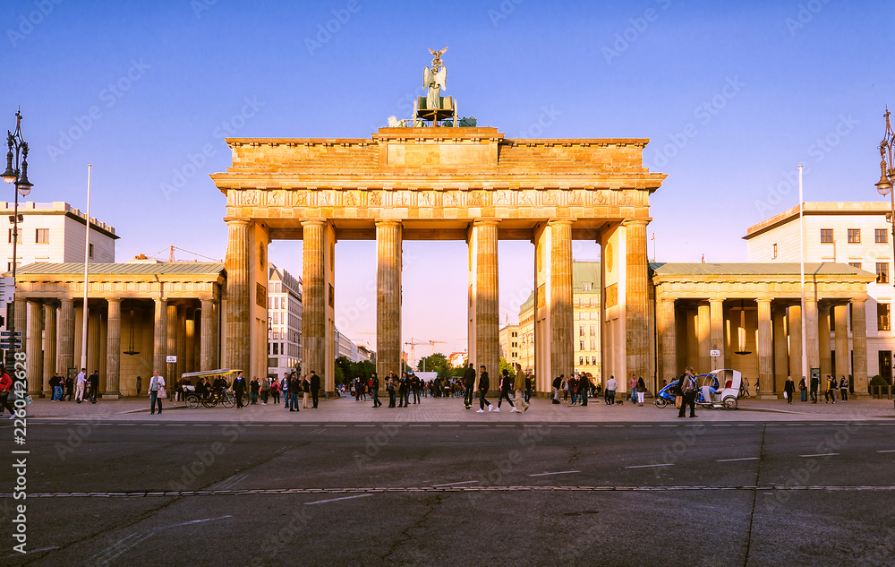 BERLIN, GERMANY - MAY 15, 2015: Evening view of Brandenburg Tor on May 15,2015 in Berlin. BERLIN, GERMANY - MAY 15, 2015: Evening view of Brandenburg Tor on May 15,2015 in Berlin.