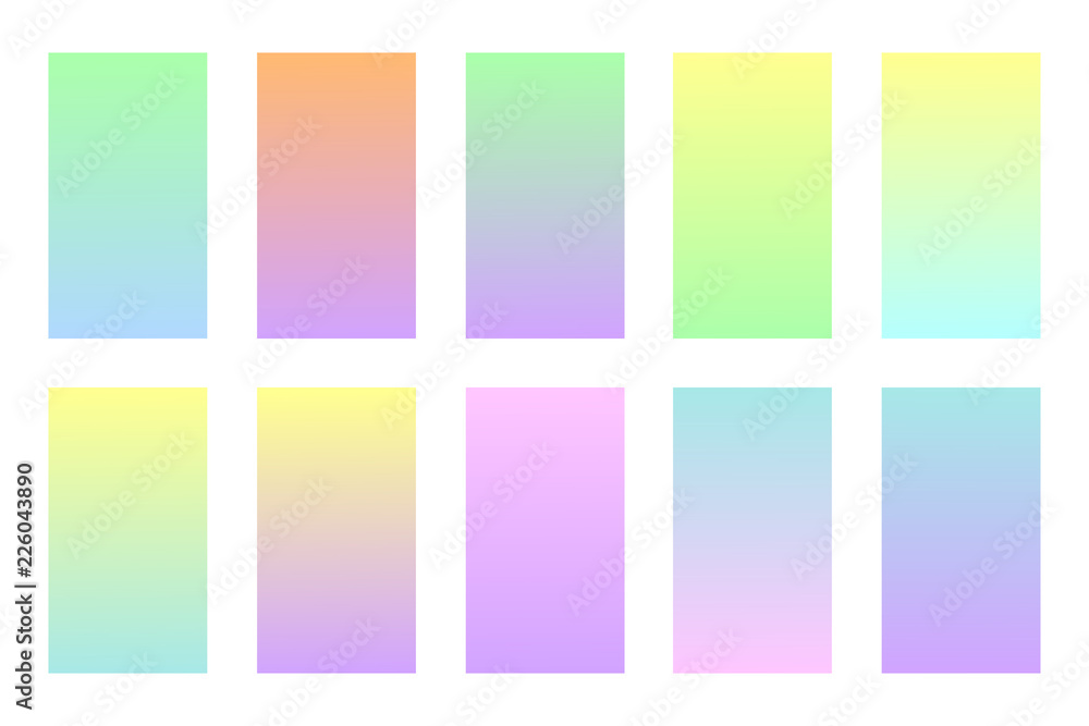 Pastel colors backgrounds set. Soft colors gradients. Vector illustration. Modern screen vector design for mobile app.