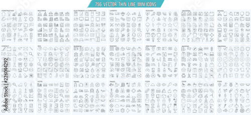 Vector thin line mini , simple outline icons set, 25x25px grid Pixel perfect. Editable stroke.