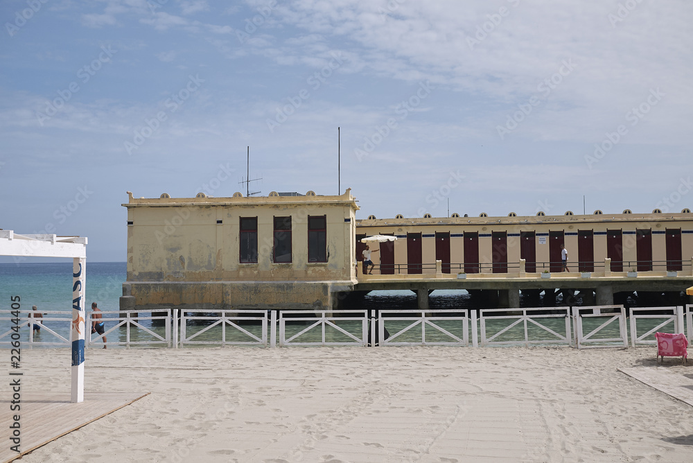 Modello, Italy - September 10, 2018 : View of the 'antico stabilimento balneare' of Mondello Modello, Italy - September 10, 2018 : View of the 'antico stabilimento balneare' of Mondello