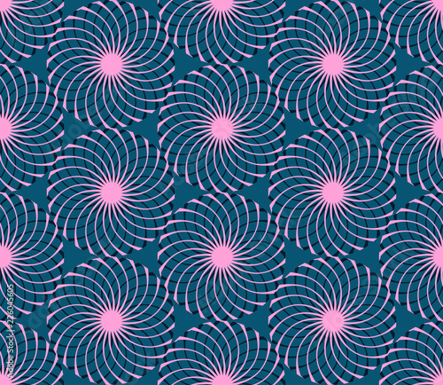 graphic floral tracery grid seamless pattern in pink and blue