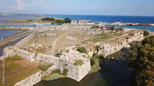 Fotografie Aerial drone photo of famous landmark medieval Venetian Castle of Agia Mavra or