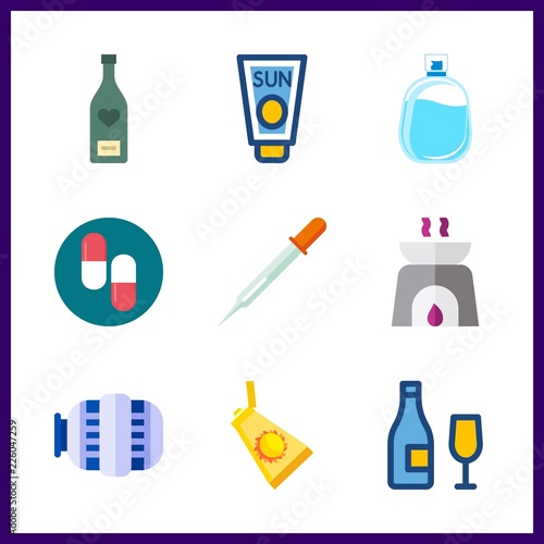 bottle icon. pipet and sun cream vector icons in bottle set. Use this illustration for bottle works.