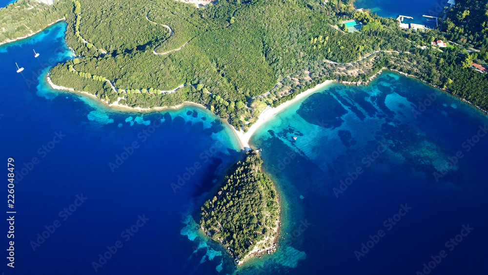 Aerial drone bird's eye view panoramic photo of iconic island of ...