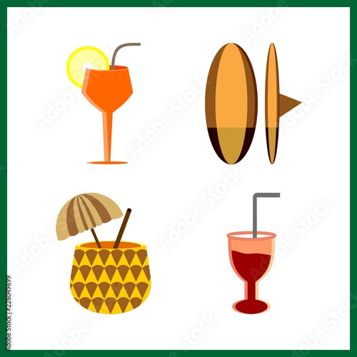 tropical icon. cocktail and pineapple coctail vector icons in tropical set. Use this illustration for tropical works.