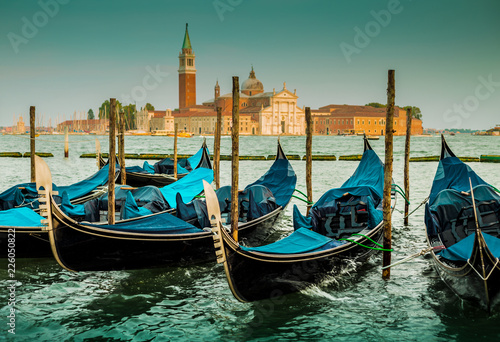 Italy, Venice landscape with gondolas - blue tones