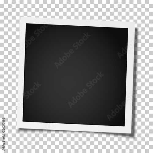 Retro realistic square photo frame placed on transparent background. Vector template photo design.