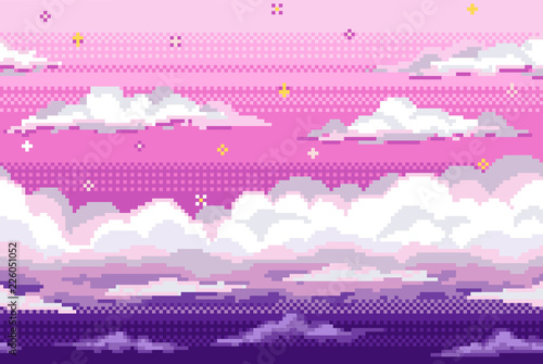 Vector pixel background with evening sky and clouds photo