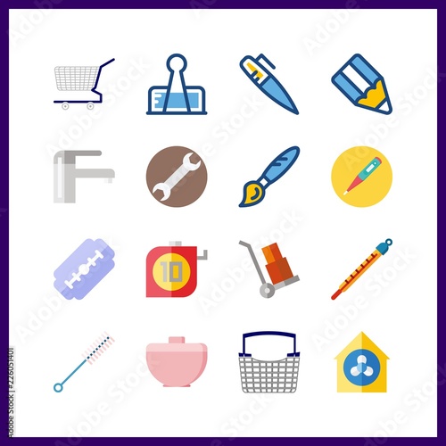 16 tool icon. Vector illustration tool set. pen and wheelbarrow icons for tool works