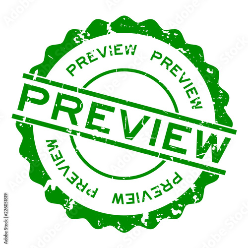 Grunge green preview word round rubber seal stamp on white background