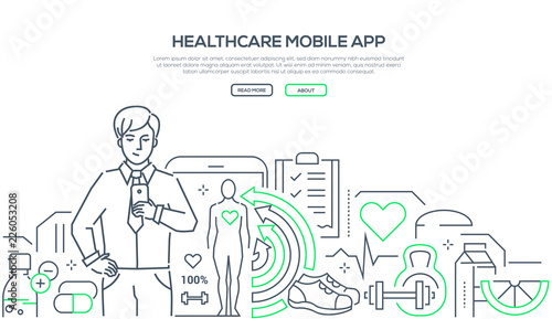 Healthcare mobile app - modern line design style web banner