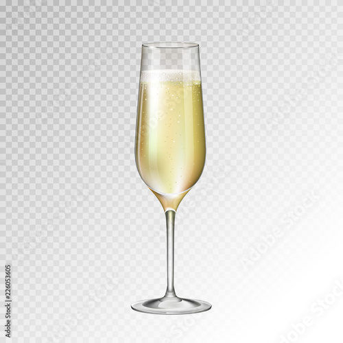 Realistic vector illustration of champagne glass isolated on transperent background