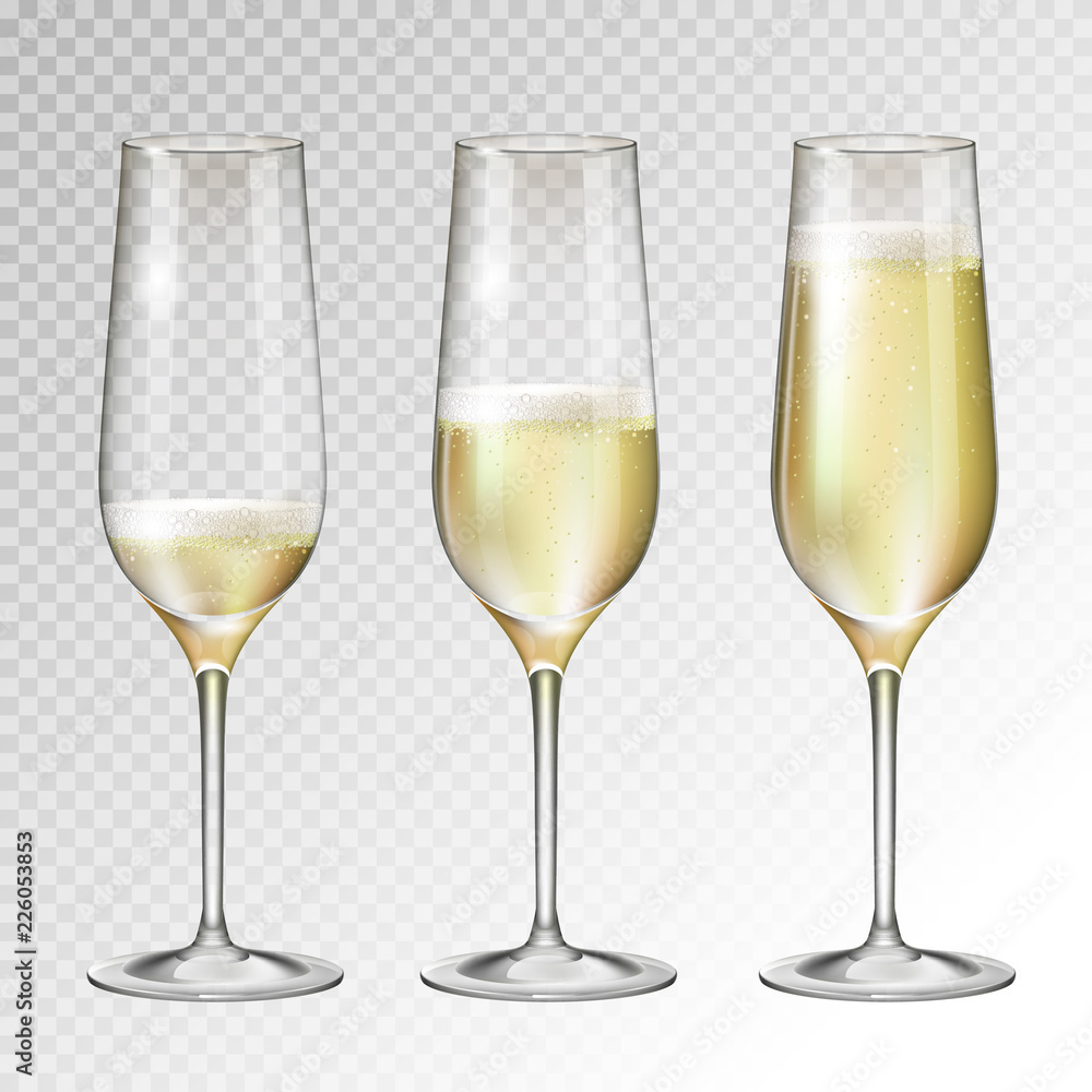 Realistic vector illustration of champagne glass isolated on transperent background